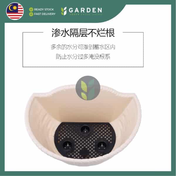 Yewfex Small Size Rattan Design Weave Wall Hanging Plastic Planter Pot Outdoor 仿藤编壁挂塑料半圆花盆 户外塑料吊兰盆 阳台垂直绿化