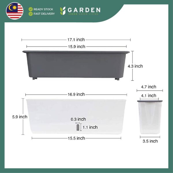 17 Inch Rectangle Self Watering Pot | 17寸长方形自吸水花盆