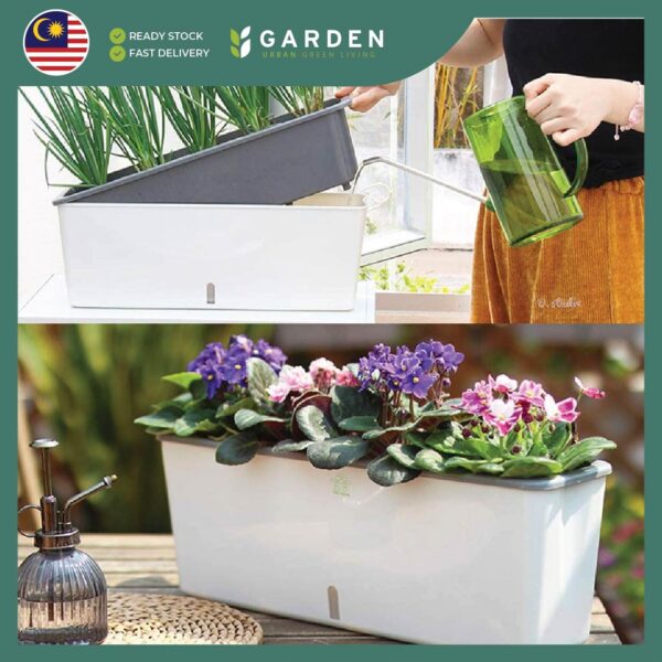 17 Inch Rectangle Self Watering Pot | 17寸长方形自吸水花盆