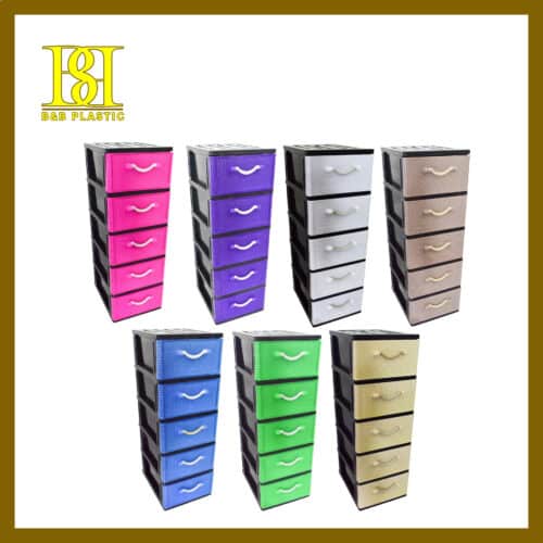 4014-05BK 5 Tier A4 Drawer – Rattan Face