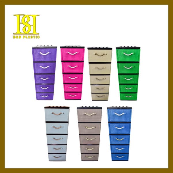 4014-05BK 5 Tier A4 Drawer – Rattan Face