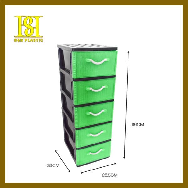 4014-05BK 5 Tier A4 Drawer – Rattan Face