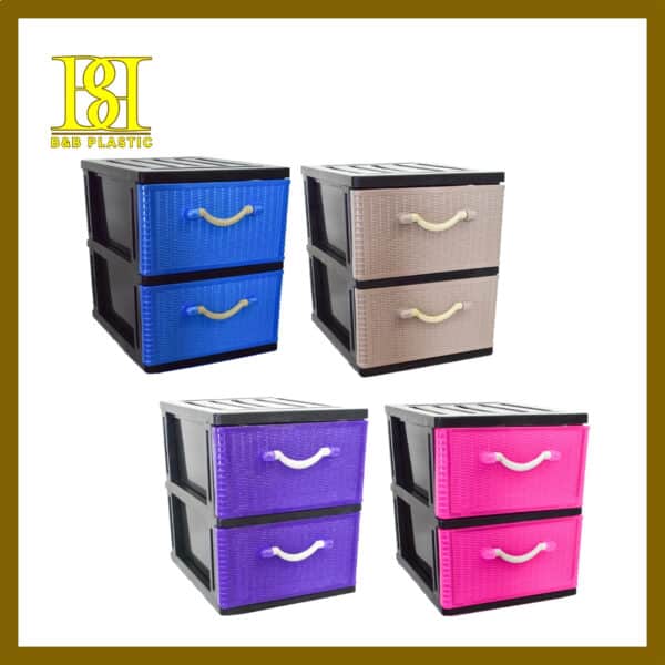 4014-02BK 2Tier A4 Drawer – Rattan Face
