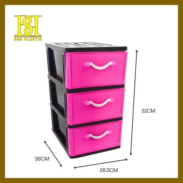 4014-03BK 3Tier A4 Drawer – Rattan Face