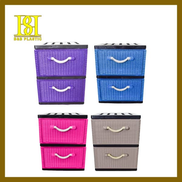 4014-02BK 2Tier A4 Drawer – Rattan Face