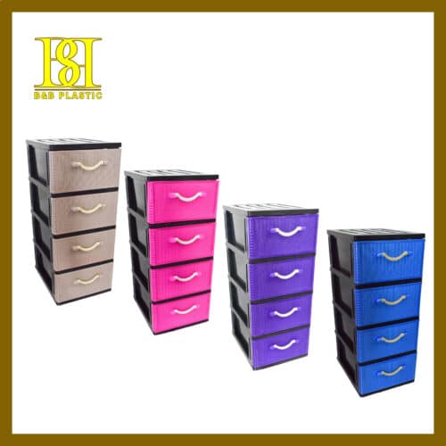 4014-04BK 4Tier A4 Drawer - Rattan Face