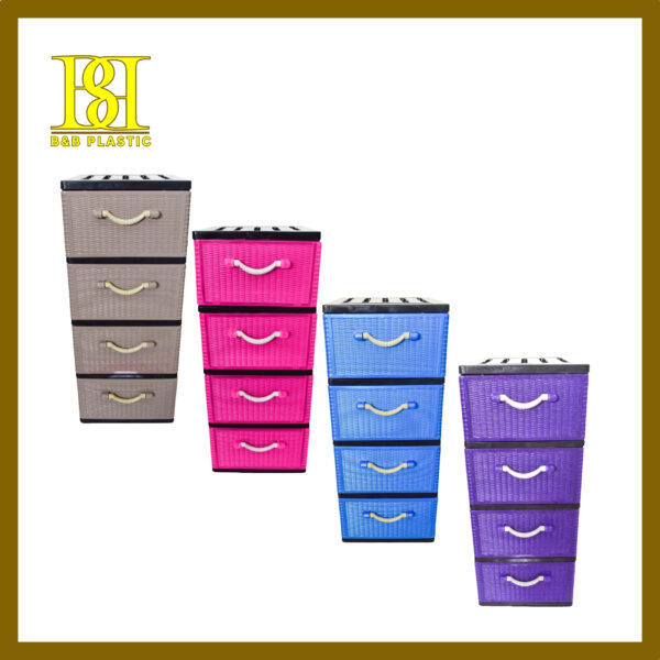 4014-04BK 4Tier A4 Drawer - Rattan Face