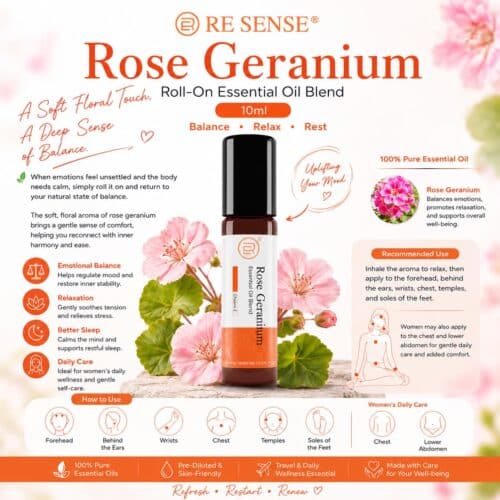 RE SENSE®️Rose Geranium Roll On Essential oil blend 10ml | Chakra 2