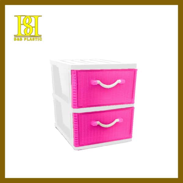 4014-02GA 2Tier A4 Drawer Rattan Face
