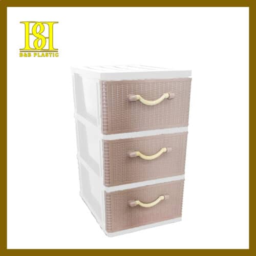 MOVOO 4014-03GA 3 Tier A4 Drawer – Rattan Face