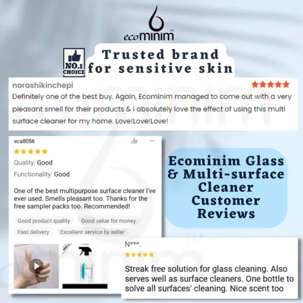 [BUNDLE] Ecominim Glass & Multi Surface Cleaner Skye Fresh 500mL + Floor Cleaner Oceanic Breeze 1L