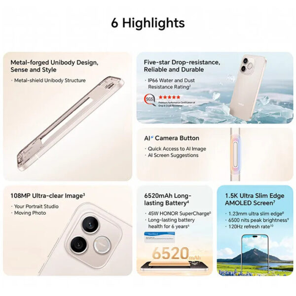 Honor 600 Lite 5G (8GB Ram + 256GB Rom) MediaTek Dimensity 7100 Elite | 6520mAh Battery 45W SuperCharge | 5G Smartphone