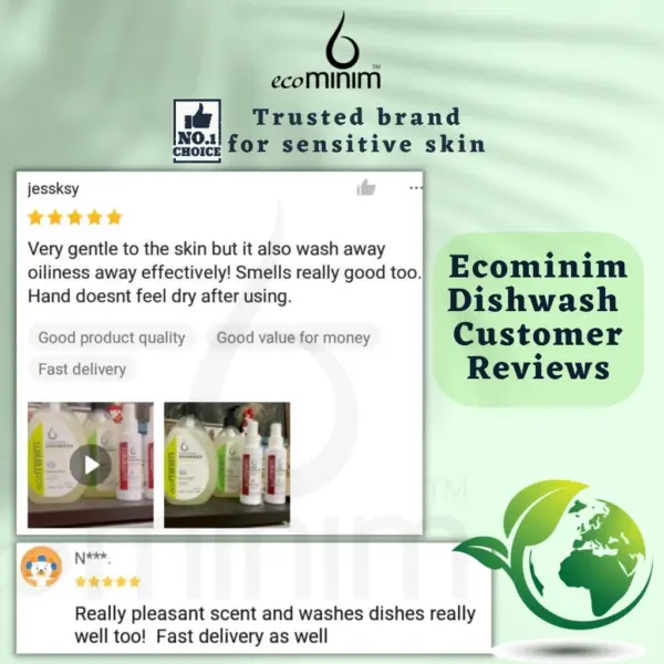 [BUNDLE] Ecominim Powder Detergent Minth Fresh 1KG + Dishwash Lemon Bergamot 480mL