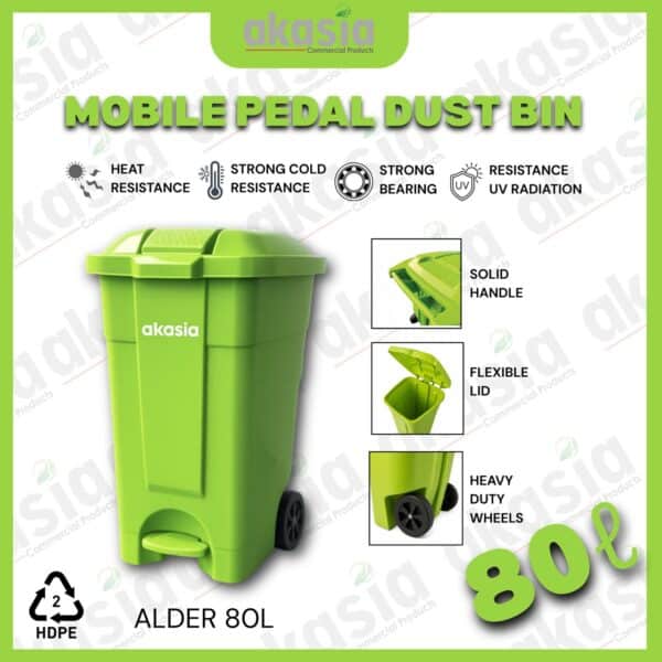 ALDER 1 Alder 80L Mobile Pedal Dust Bin /Green Garbage Bin /Outdoor /Tong Sampah / Dustbin