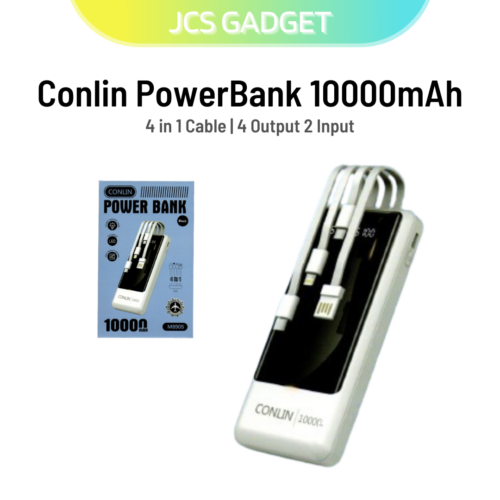 Conlin_Powerbank_() CONLIN Powerbank 10000mAh 4 in 1 Cables | 4 Output | 2 Input | LED Display
