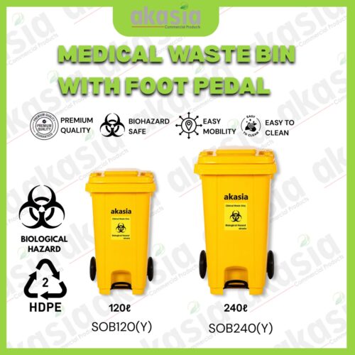 Medical Waste Bins with Foot Pedal, Clinical Waste Bins with Foot Pedall , Step on Medical Waste Bins, Yellow Waste Bins, Yellow Dustbin 120 litre / 240 litre