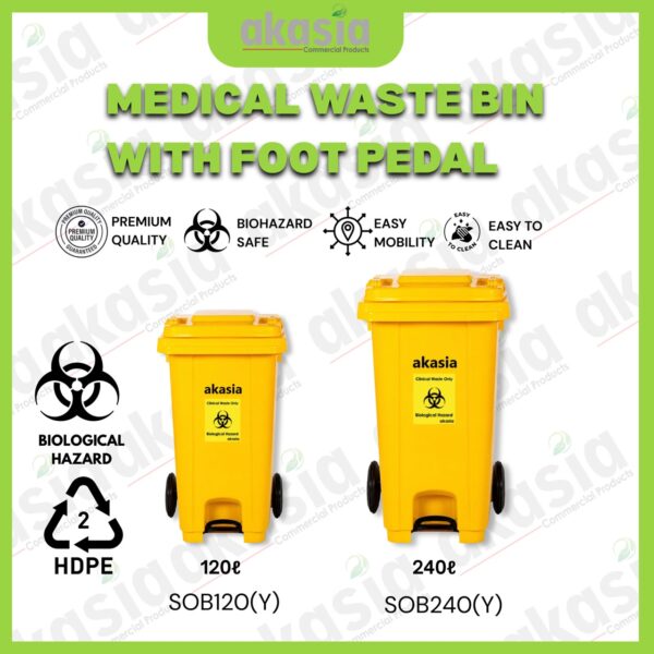 mwb pedal 1 Medical Waste Bins with Foot Pedal, Clinical Waste Bins with Foot Pedall , Step on Medical Waste Bins, Yellow Waste Bins, Yellow Dustbin 120 litre / 240 litre