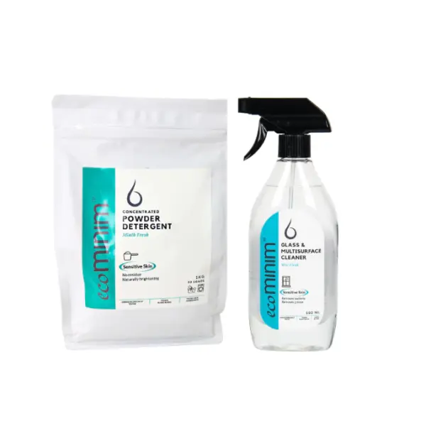 [BUNDLE] Ecominim Powder Detergent Minth Fresh 1KG + Glass & Multi Surface Cleaner Skye Fresh 500mL