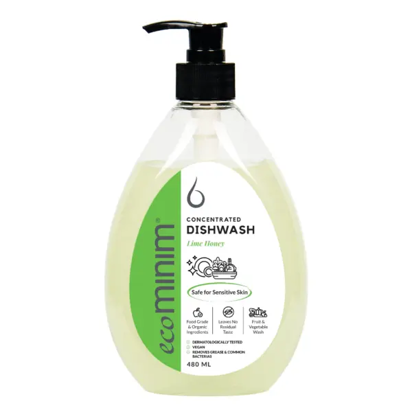 Ecominim Liquid Dishwash Eczema-prone Safe 480mL | Plant Based, No SLES/SLS, sensitive Skin safe, safe for rashes