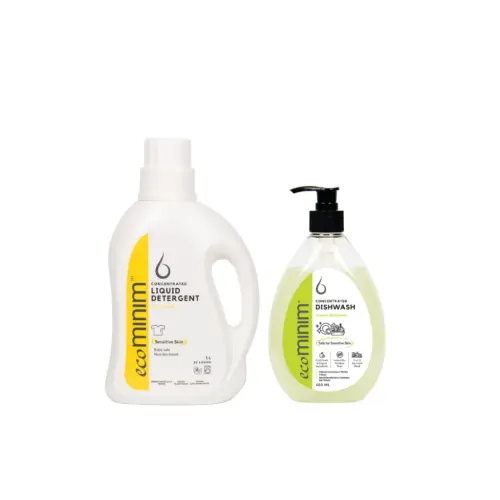 [BUNDLE] Ecominim Liquid Detergent Evergentle 1L + Dishwash Lemon Bergamot 480mL