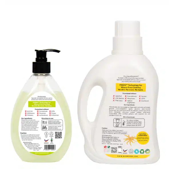 [BUNDLE] Ecominim Liquid Detergent Evergentle 1L + Dishwash Lemon Bergamot 480mL