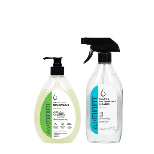[BUNDLE] Ecominim Glass & Multi Surface Cleaner Skye Fresh 500mL + Dishwash Lime Honey 480mL